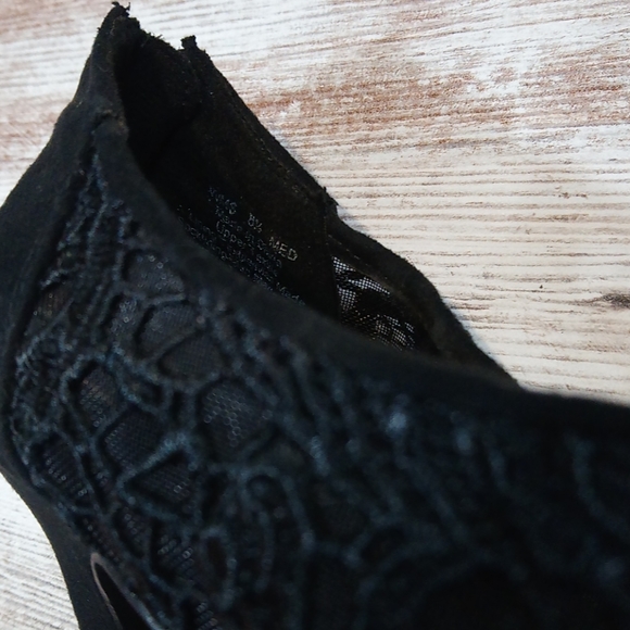 Elle Black Lace Suede Open Toe Heels with Zipper - Picture 7 of 10